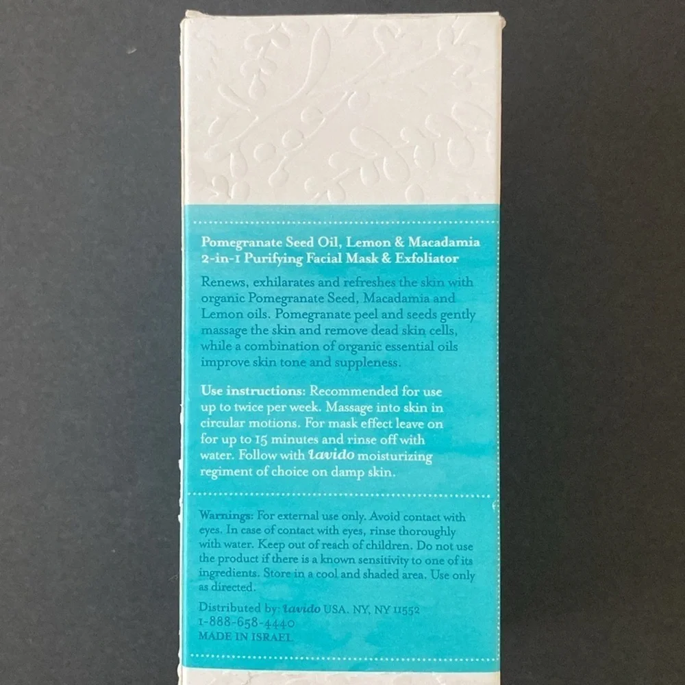 🆕 2-IN-1 LAVIDO Purifying Facial Mask & Exfoliator New in Box 1.69 oz Natural